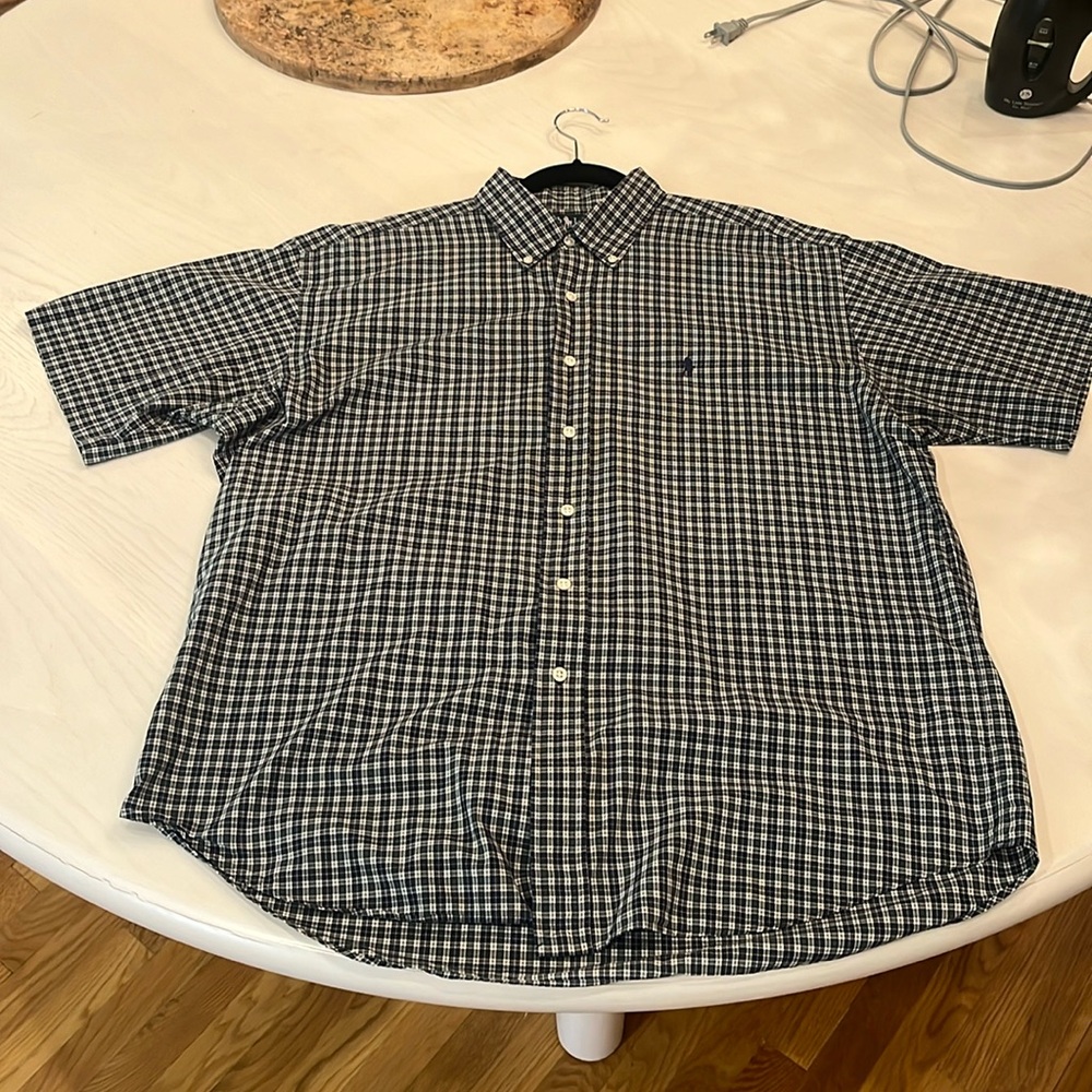 Ralph Lauren Blake SS Button Up Shirt Blue Green White Plaid Check Mens L